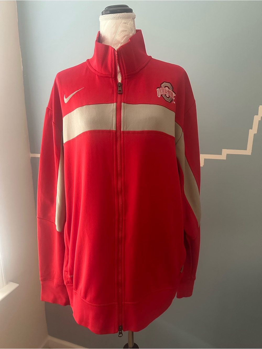 Nike dry fit Red & Gray Collegiate Full-Zip Track Jacket Ohio State